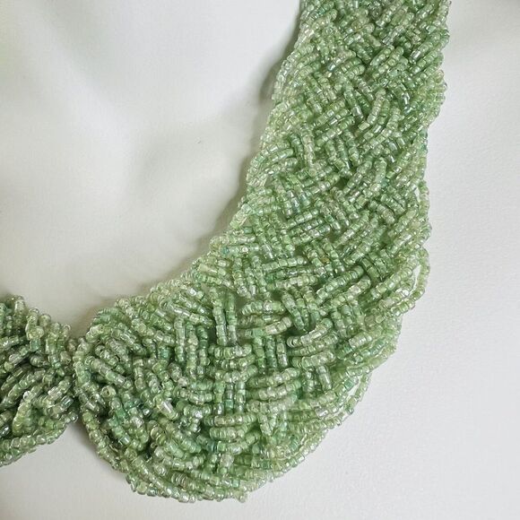 Vintage Mint Green Braided Beaded Collar Necklace Sead Beads Woven BEUTIFUL 1367 - Picture 5 of 8